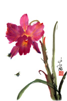 Artist Grace Lin_Chinese-Painting_flower_orchid_bees_1
